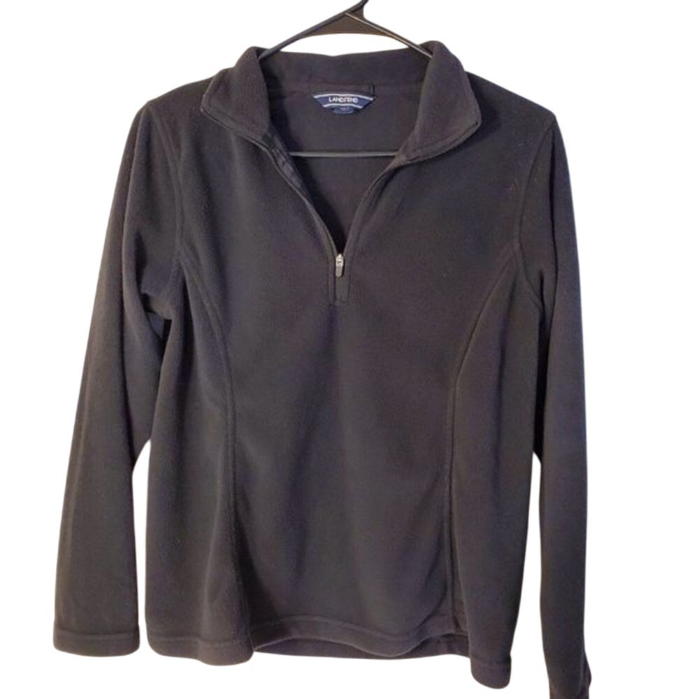Land's End Zip Fleece Pullover Black Grey Women's Small